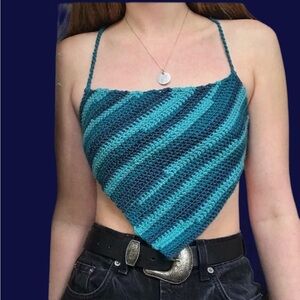 Crochet Boho Stripe Diamond Top // Handmade size Small - Medium